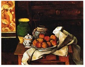 Натюрморт с персиками, сахарницей и банкой имбиря перед комодом